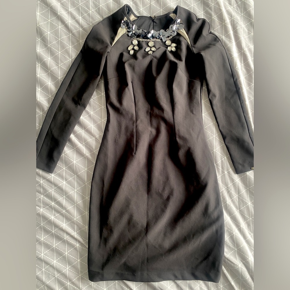 🌺 5/$30 🌺 Full Sleeve Black Bodycon Cocktail Dress embellished neck.